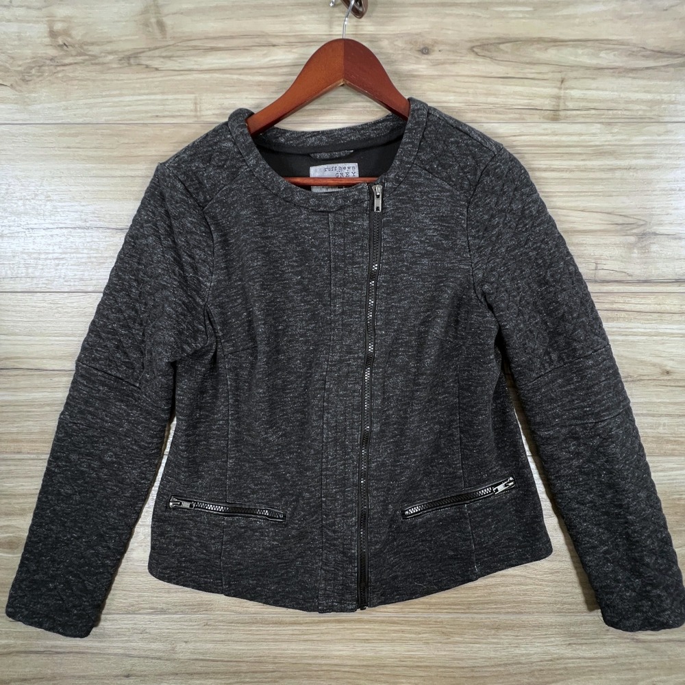 Ruff Hewn Grey Womens Quilted Moto Jacket Charcoal Gray Marl Size Medium